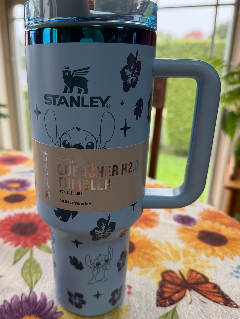 Stanley Light Blue Stitch Floral 40 oz H2.0 Quencher  Tumbler with Handle